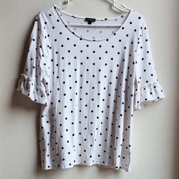 Talbots Black/White Scoop Neck Polka Dot Ruffled Jersey Size Large - Picture 6 of 14
